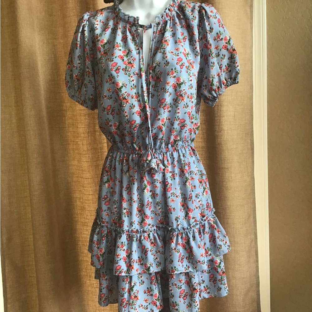 Allison & Kelly XS Blue and Red Ruffled Tiered Mini Sundress